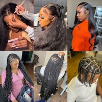 a collage of different pictures of people getting their hair braided