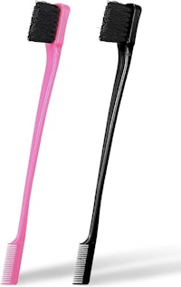 two pink and black brushes on a white background